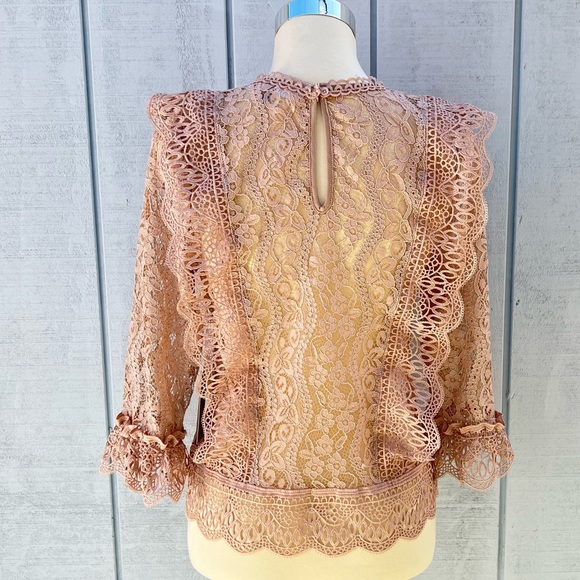 Melograno Rico Lace Blush Blouse See-through Top Long Sleeve - Picture 2 of 10